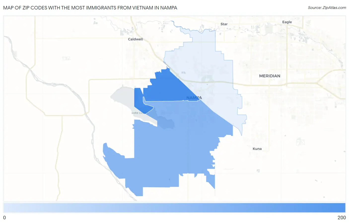 Zip Codes with the Most Immigrants from Vietnam in Nampa Map