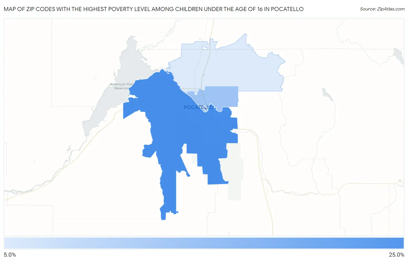 Zip Codes with the Highest Poverty Level Among Children Under the Age of 16 in Pocatello Map