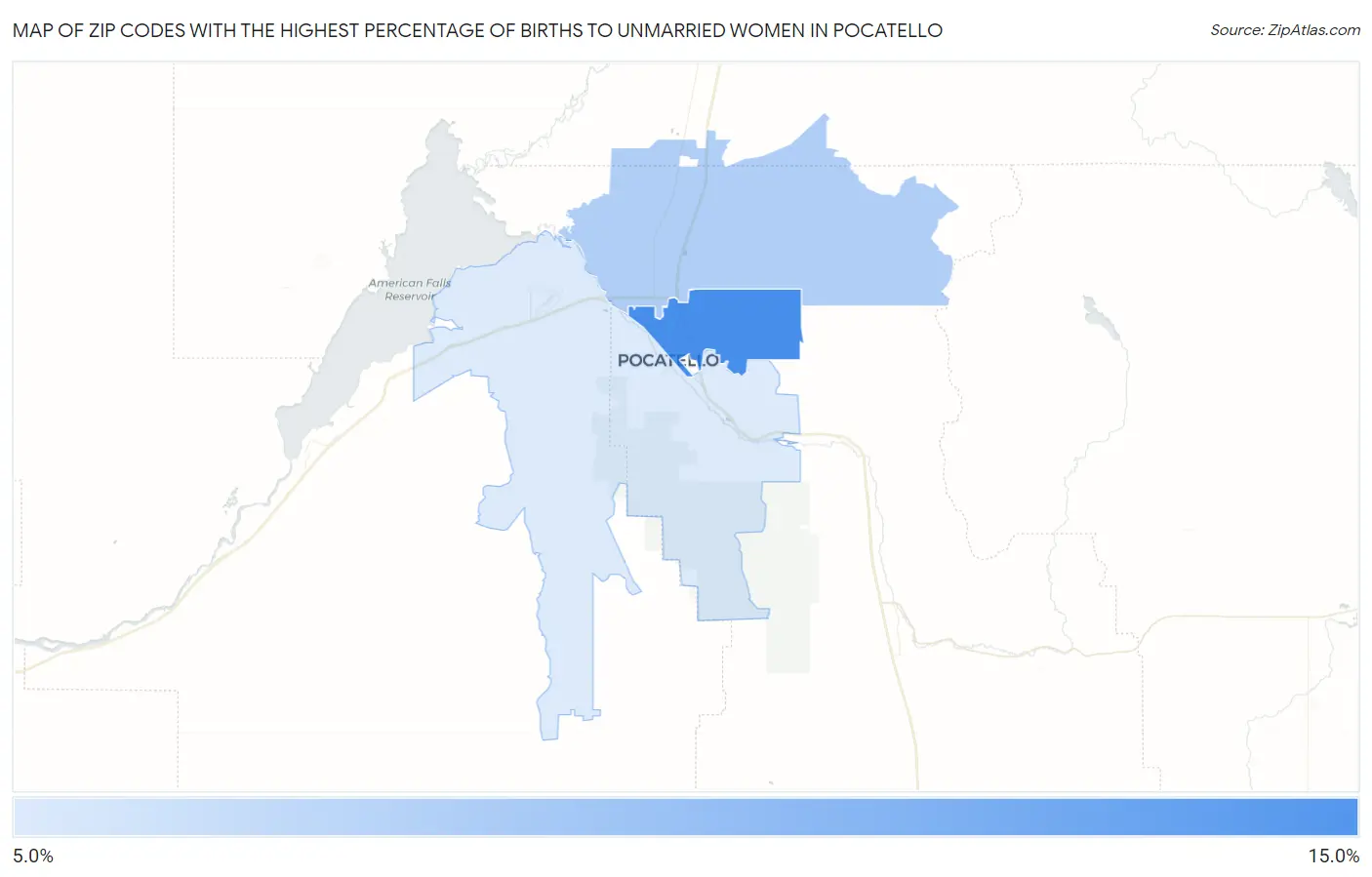 Zip Codes with the Highest Percentage of Births to Unmarried Women in Pocatello Map