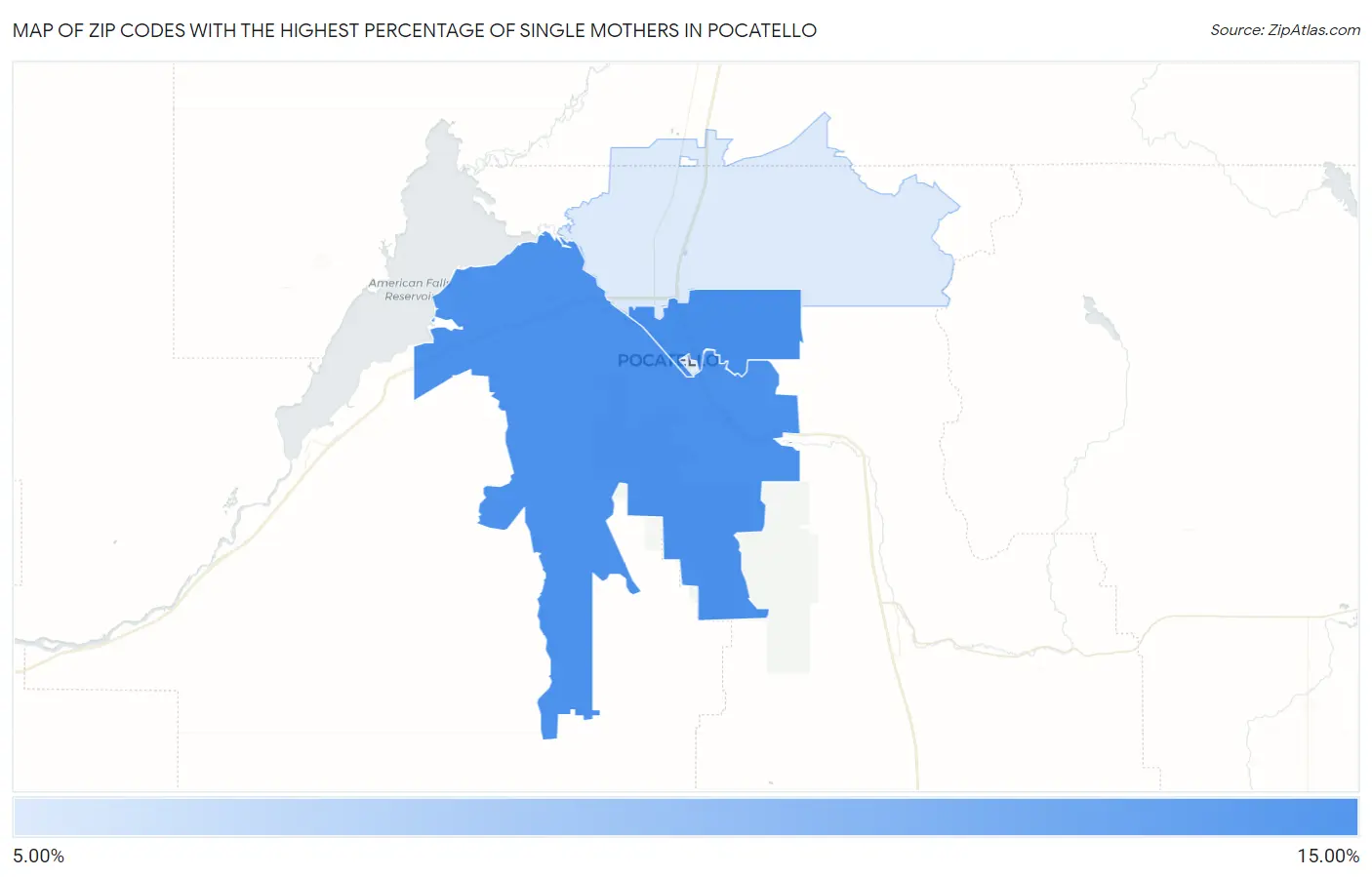 Zip Codes with the Highest Percentage of Single Mothers in Pocatello Map