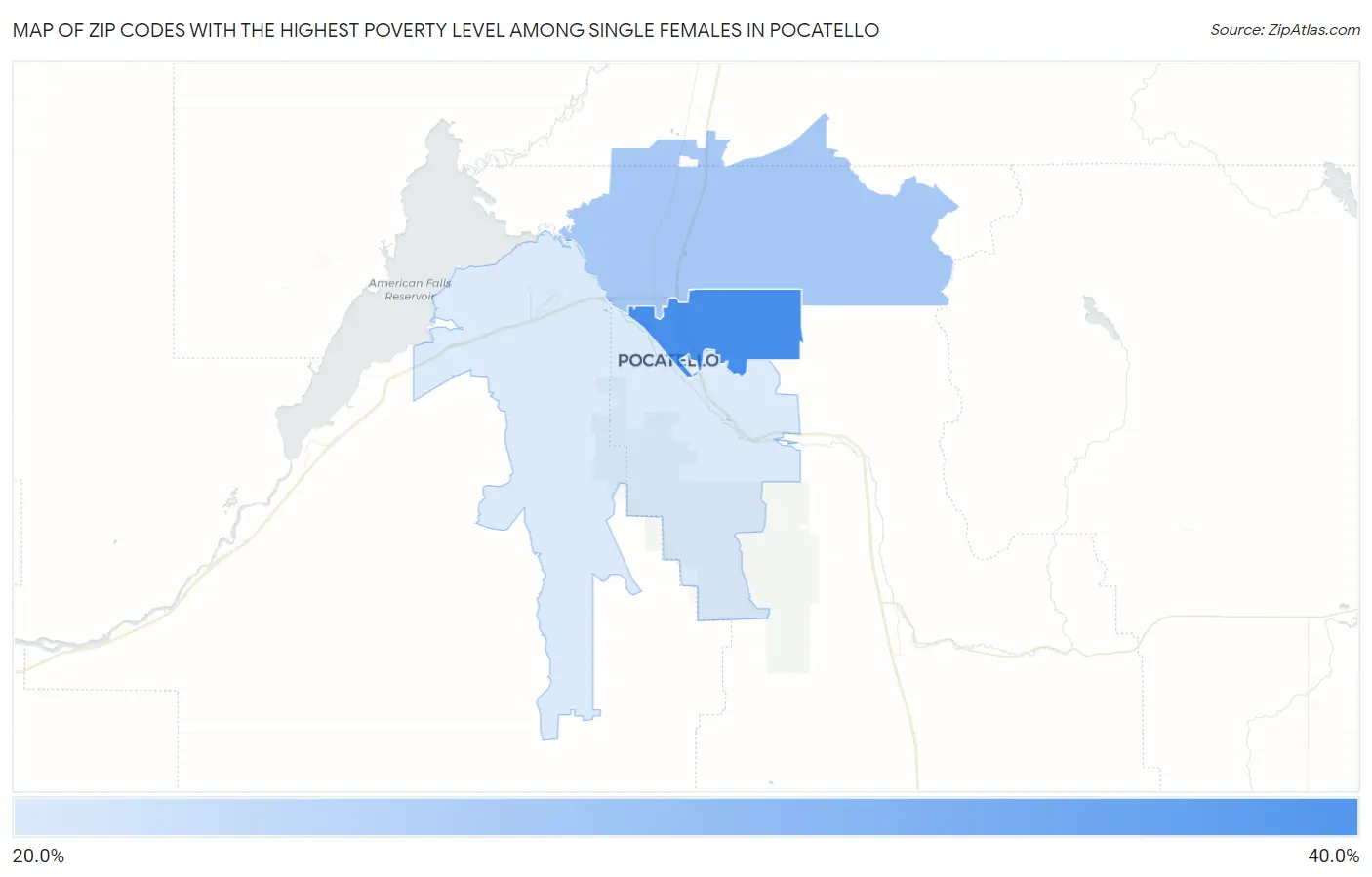 Zip Codes with the Highest Poverty Level Among Single Females in Pocatello Map