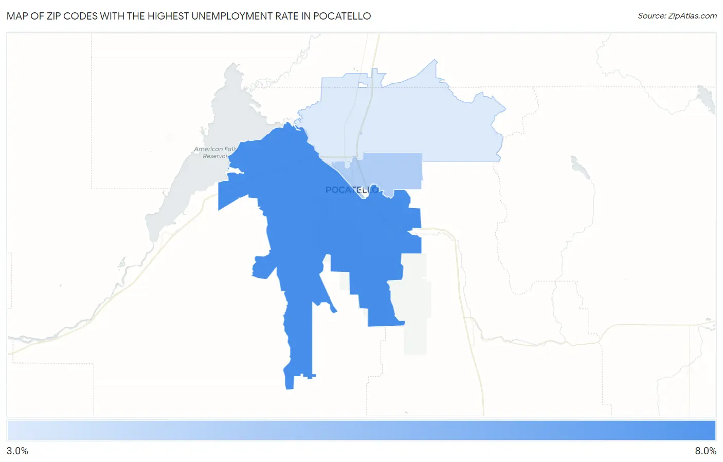 Zip Codes with the Highest Unemployment Rate in Pocatello Map