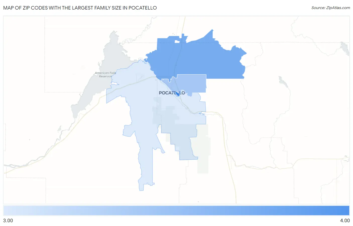 Zip Codes with the Largest Family Size in Pocatello Map