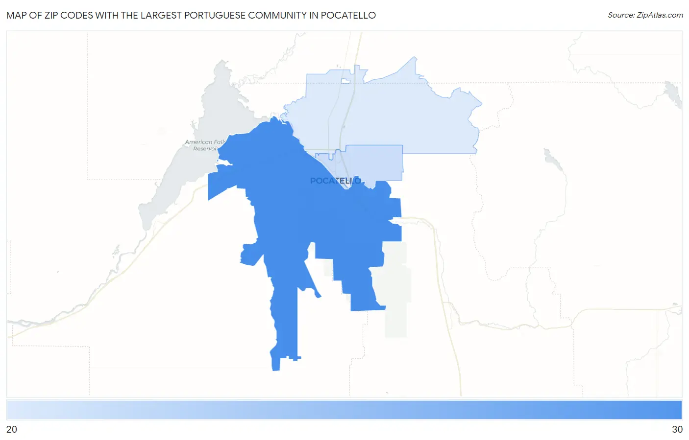 Zip Codes with the Largest Portuguese Community in Pocatello Map
