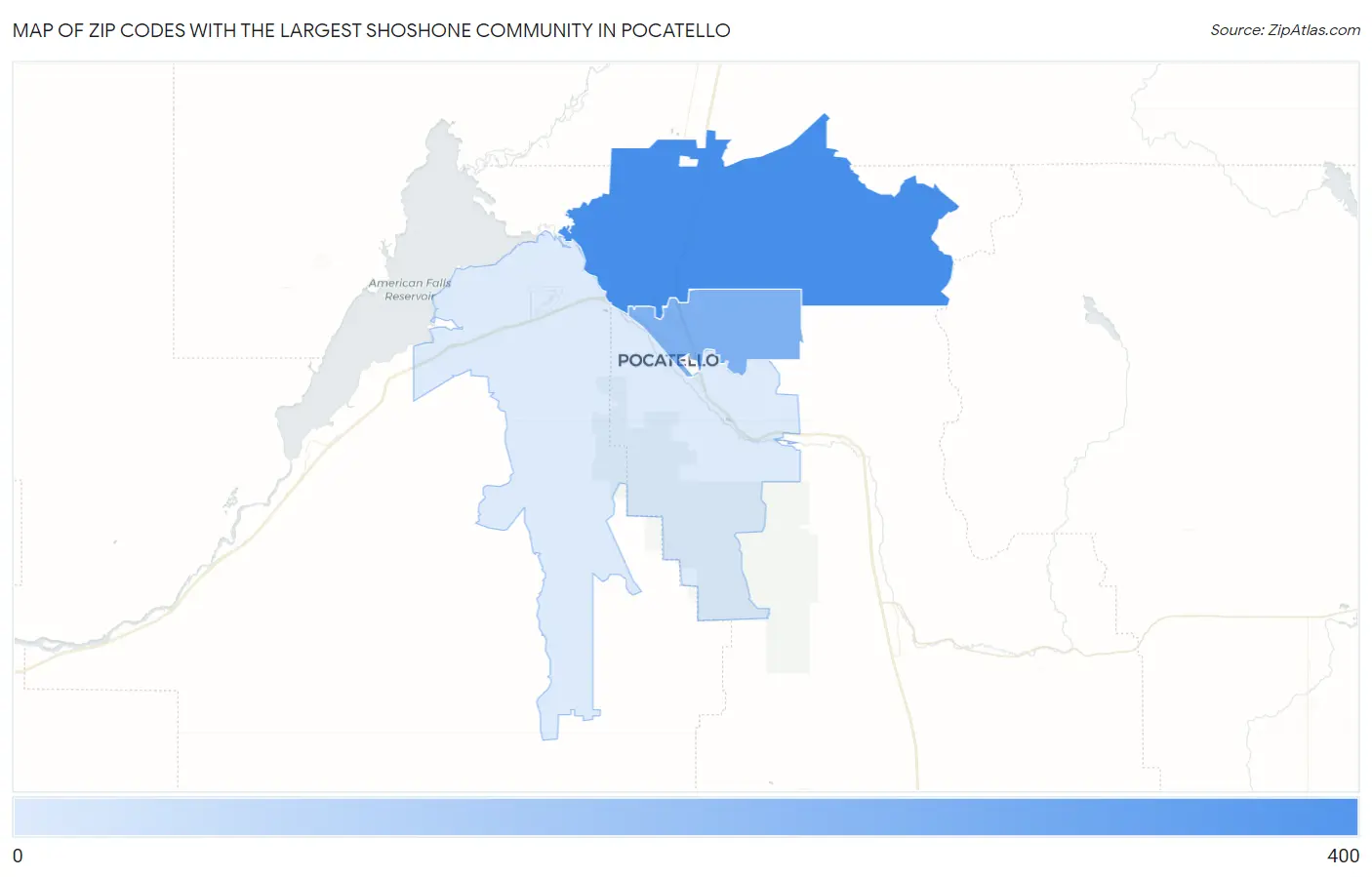 Zip Codes with the Largest Shoshone Community in Pocatello Map