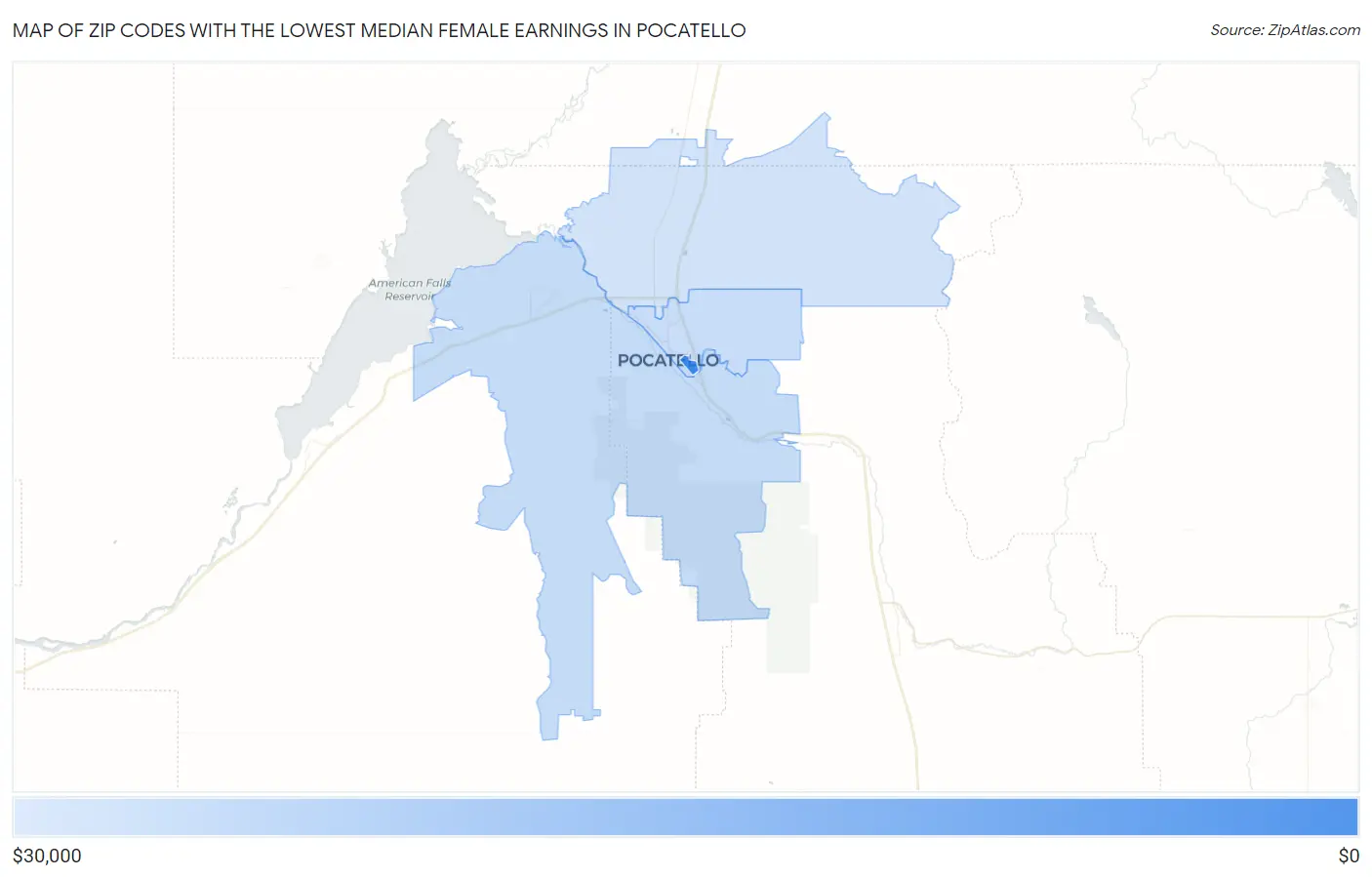 Zip Codes with the Lowest Median Female Earnings in Pocatello Map