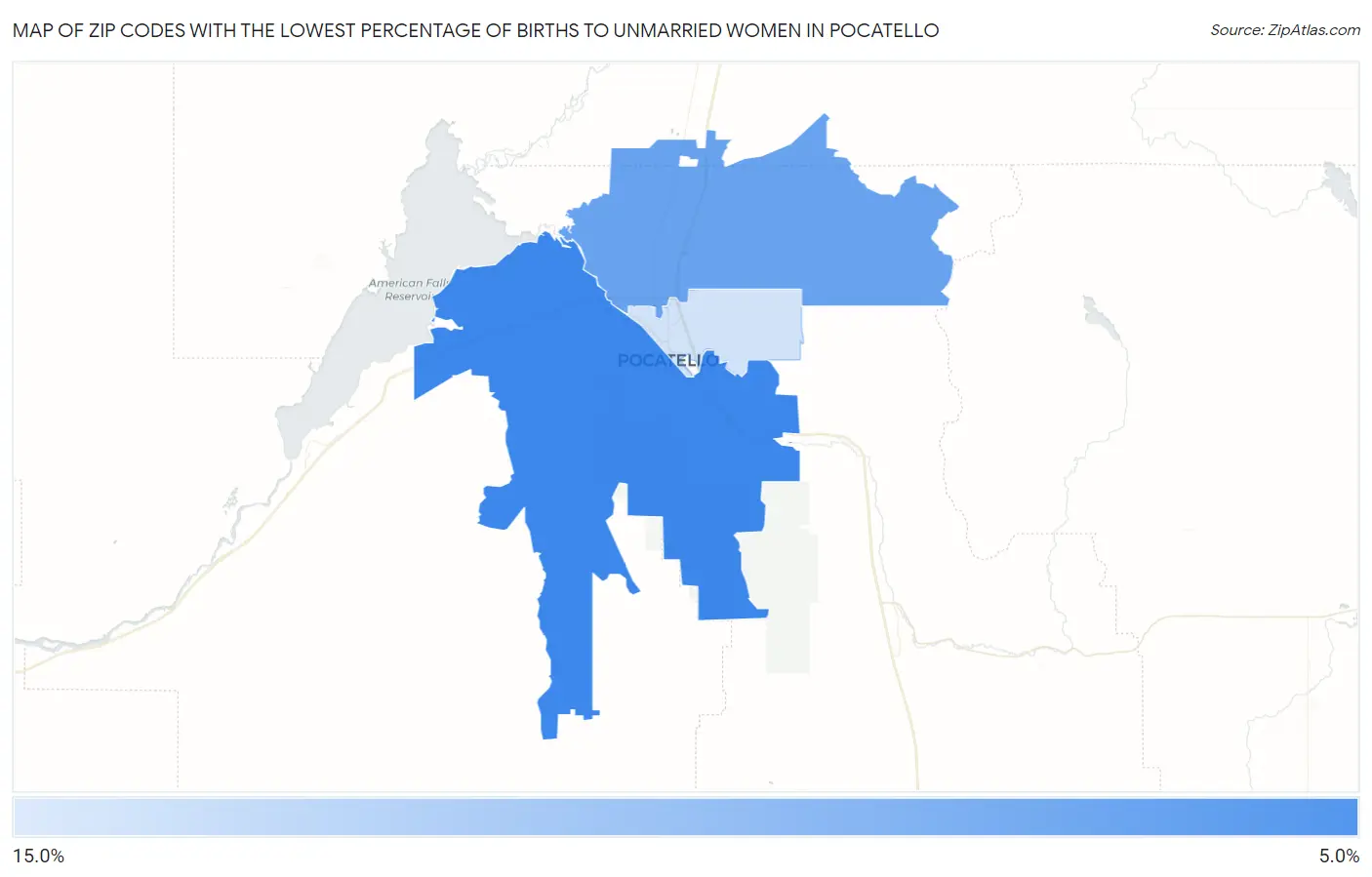 Zip Codes with the Lowest Percentage of Births to Unmarried Women in Pocatello Map