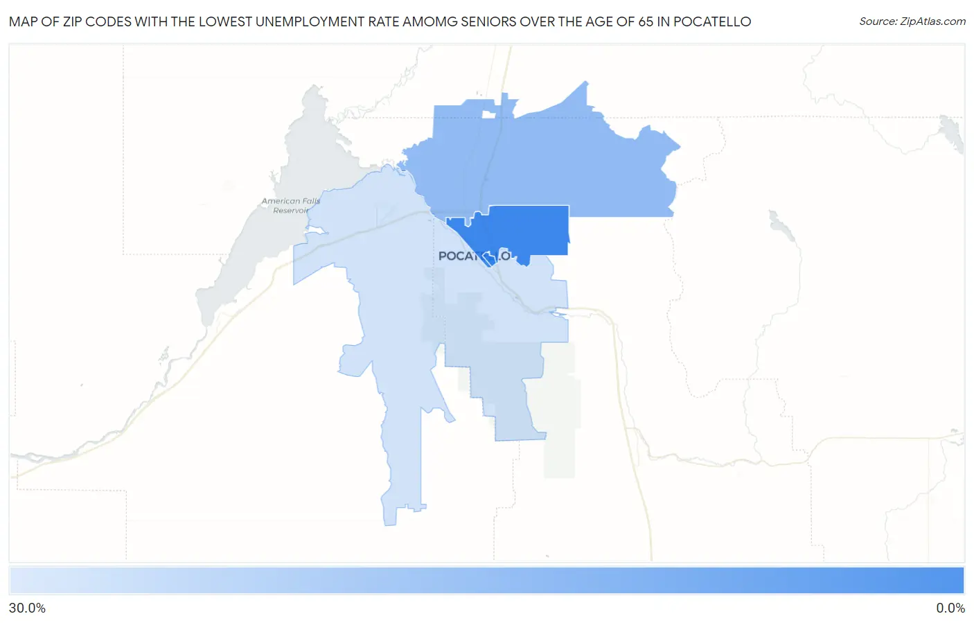 Zip Codes with the Lowest Unemployment Rate Amomg Seniors Over the Age of 65 in Pocatello Map