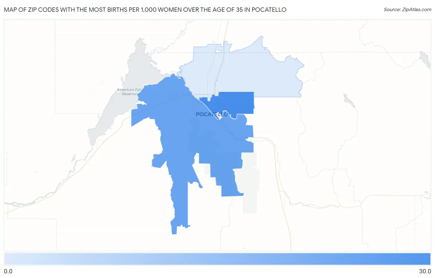 Zip Codes with the Most Births per 1,000 Women Over the Age of 35 in Pocatello Map