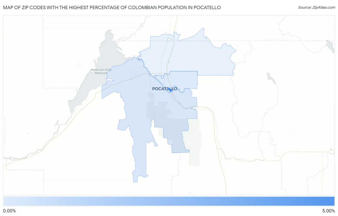 Zip Codes with the Highest Percentage of Colombian Population in Pocatello Map