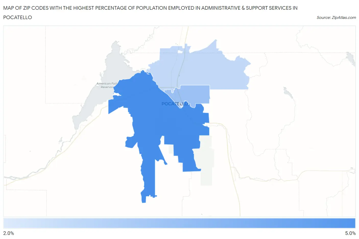 Zip Codes with the Highest Percentage of Population Employed in Administrative & Support Services in Pocatello Map