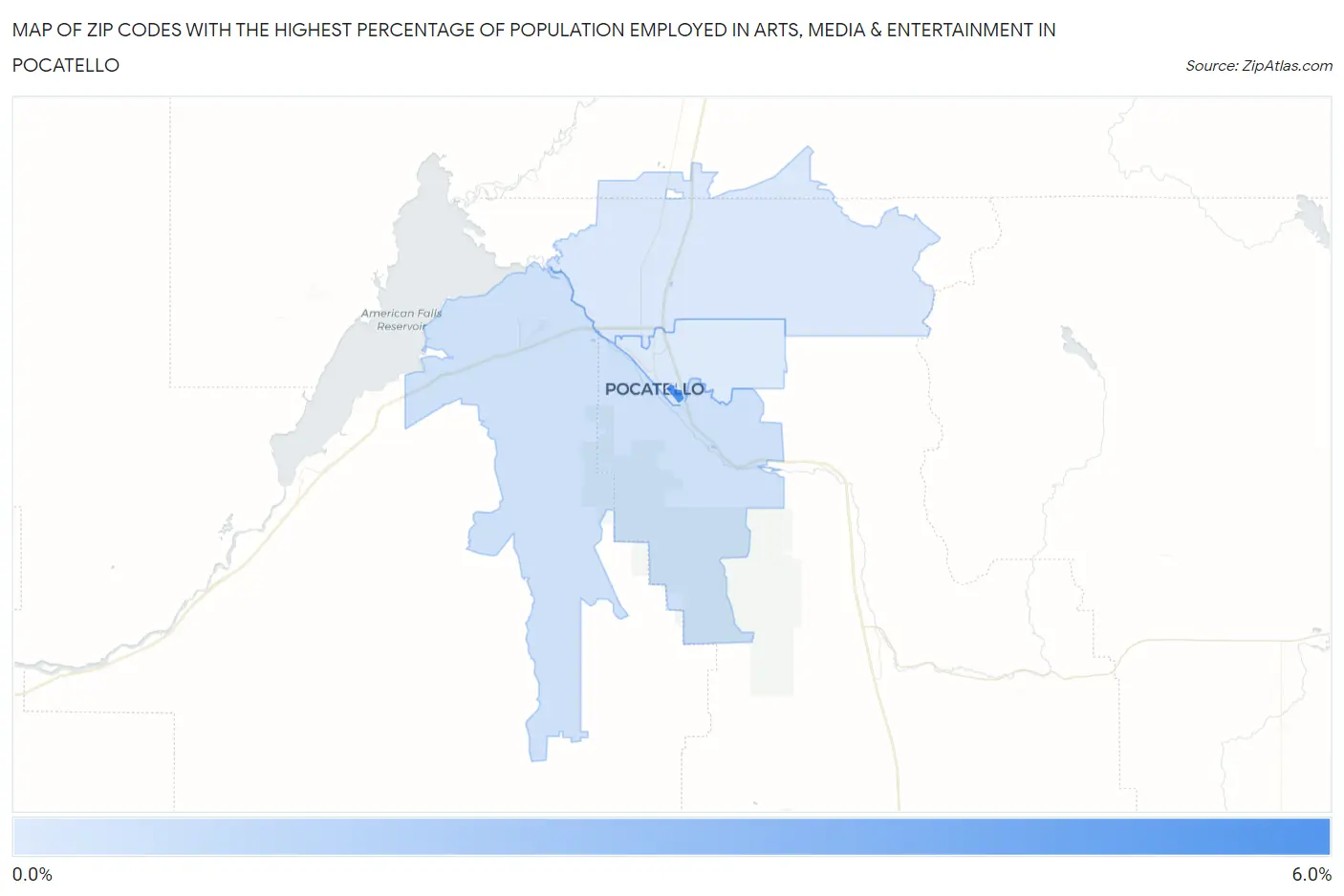 Zip Codes with the Highest Percentage of Population Employed in Arts, Media & Entertainment in Pocatello Map