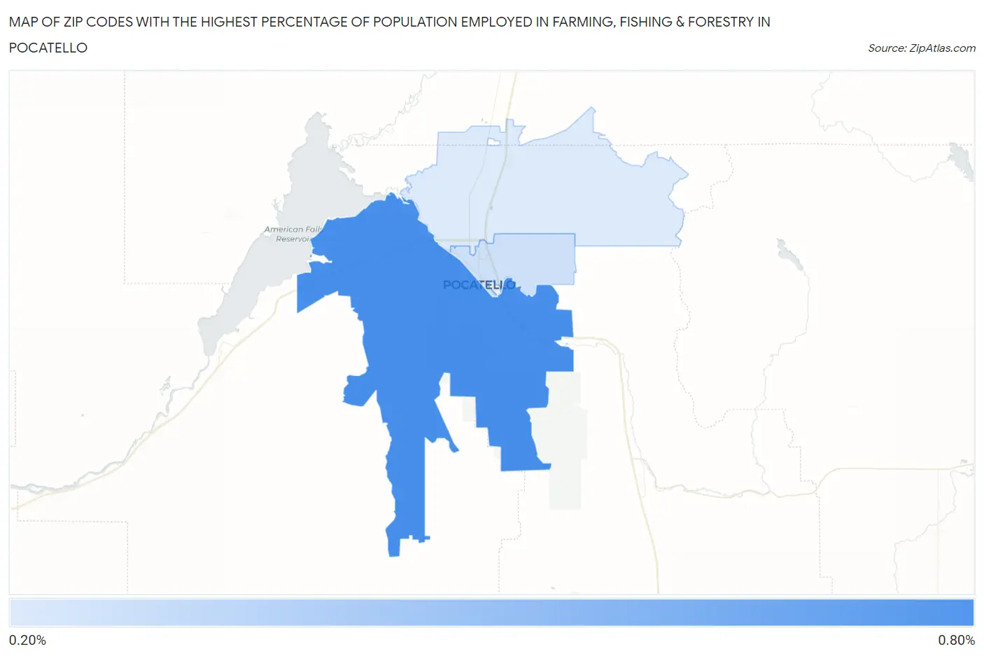 Zip Codes with the Highest Percentage of Population Employed in Farming, Fishing & Forestry in Pocatello Map