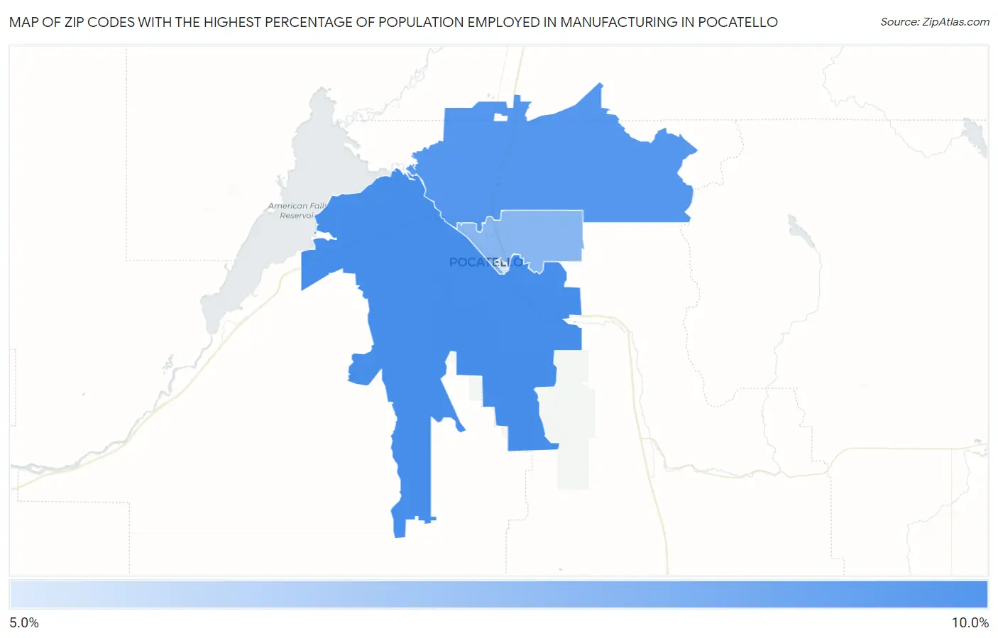 Zip Codes with the Highest Percentage of Population Employed in Manufacturing in Pocatello Map