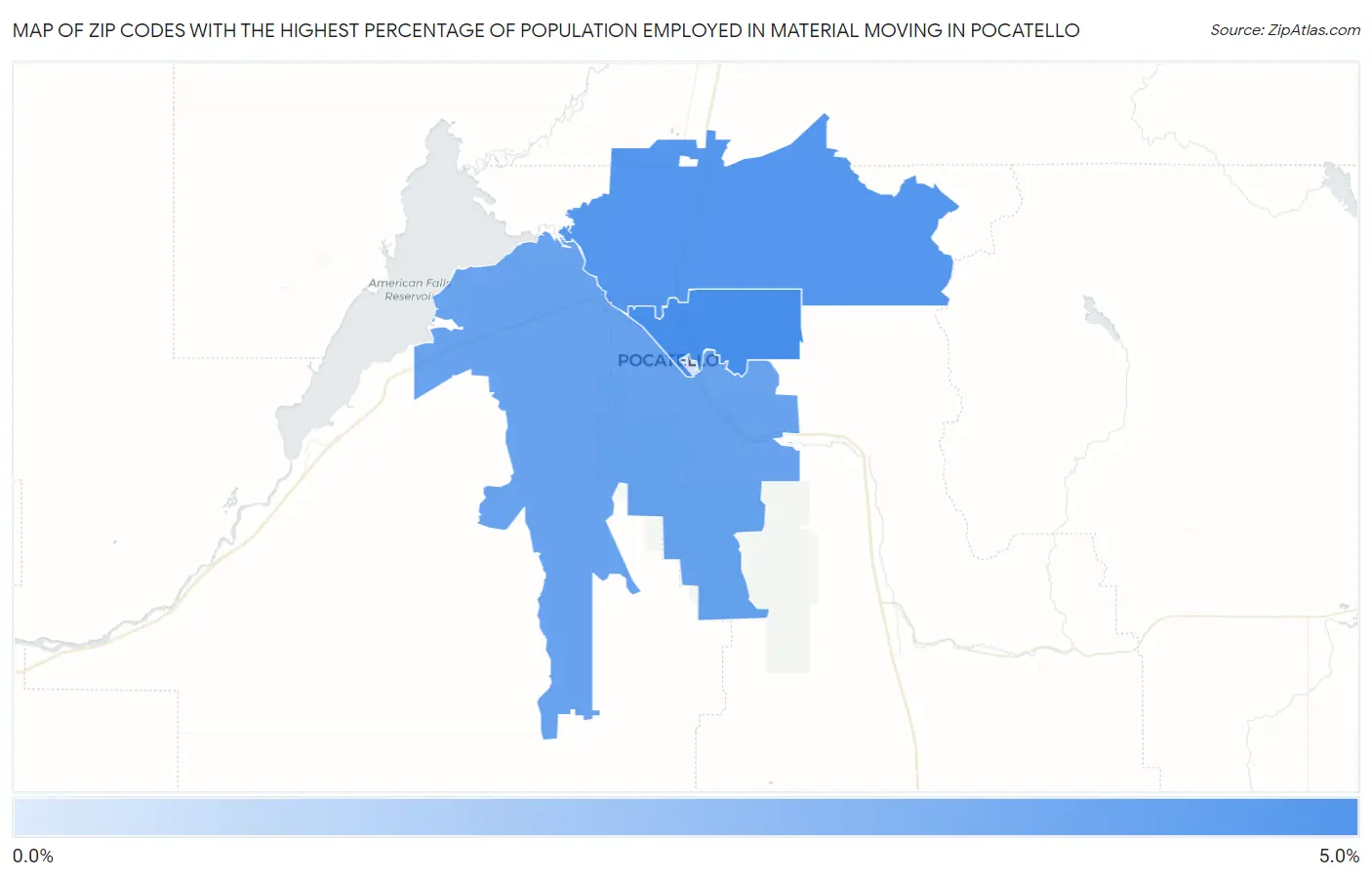 Zip Codes with the Highest Percentage of Population Employed in Material Moving in Pocatello Map