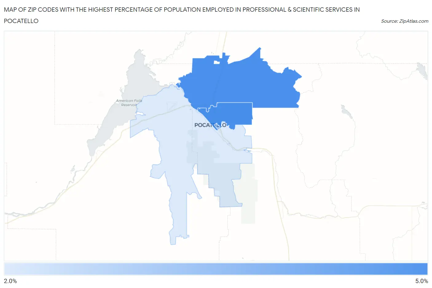 Zip Codes with the Highest Percentage of Population Employed in Professional & Scientific Services in Pocatello Map