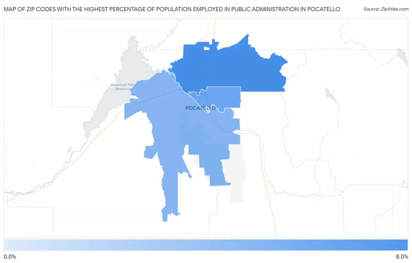 Zip Codes with the Highest Percentage of Population Employed in Public Administration in Pocatello Map