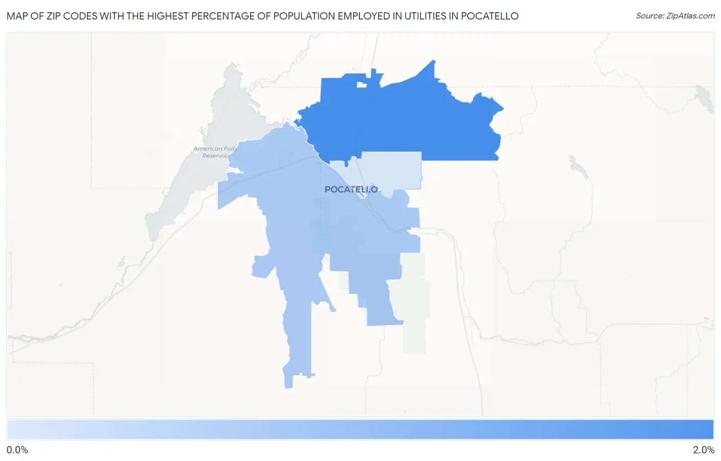 Zip Codes with the Highest Percentage of Population Employed in Utilities in Pocatello Map