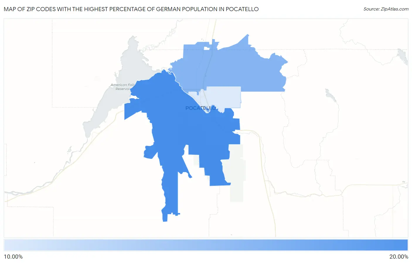 Zip Codes with the Highest Percentage of German Population in Pocatello Map
