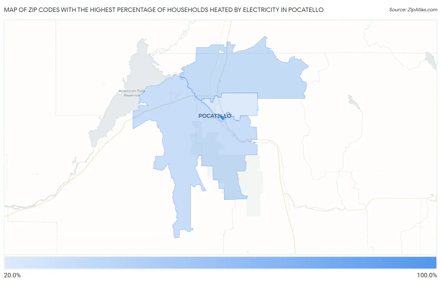 Zip Codes with the Highest Percentage of Households Heated by Electricity in Pocatello Map