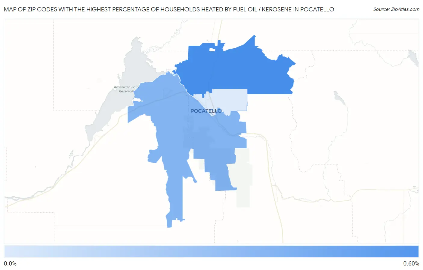 Zip Codes with the Highest Percentage of Households Heated by Fuel Oil / Kerosene in Pocatello Map