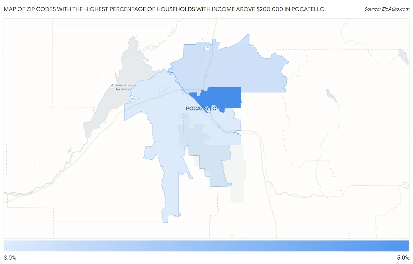 Zip Codes with the Highest Percentage of Households with Income Above $200,000 in Pocatello Map