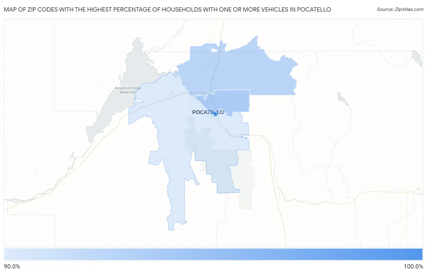 Zip Codes with the Highest Percentage of Households With One or more Vehicles in Pocatello Map
