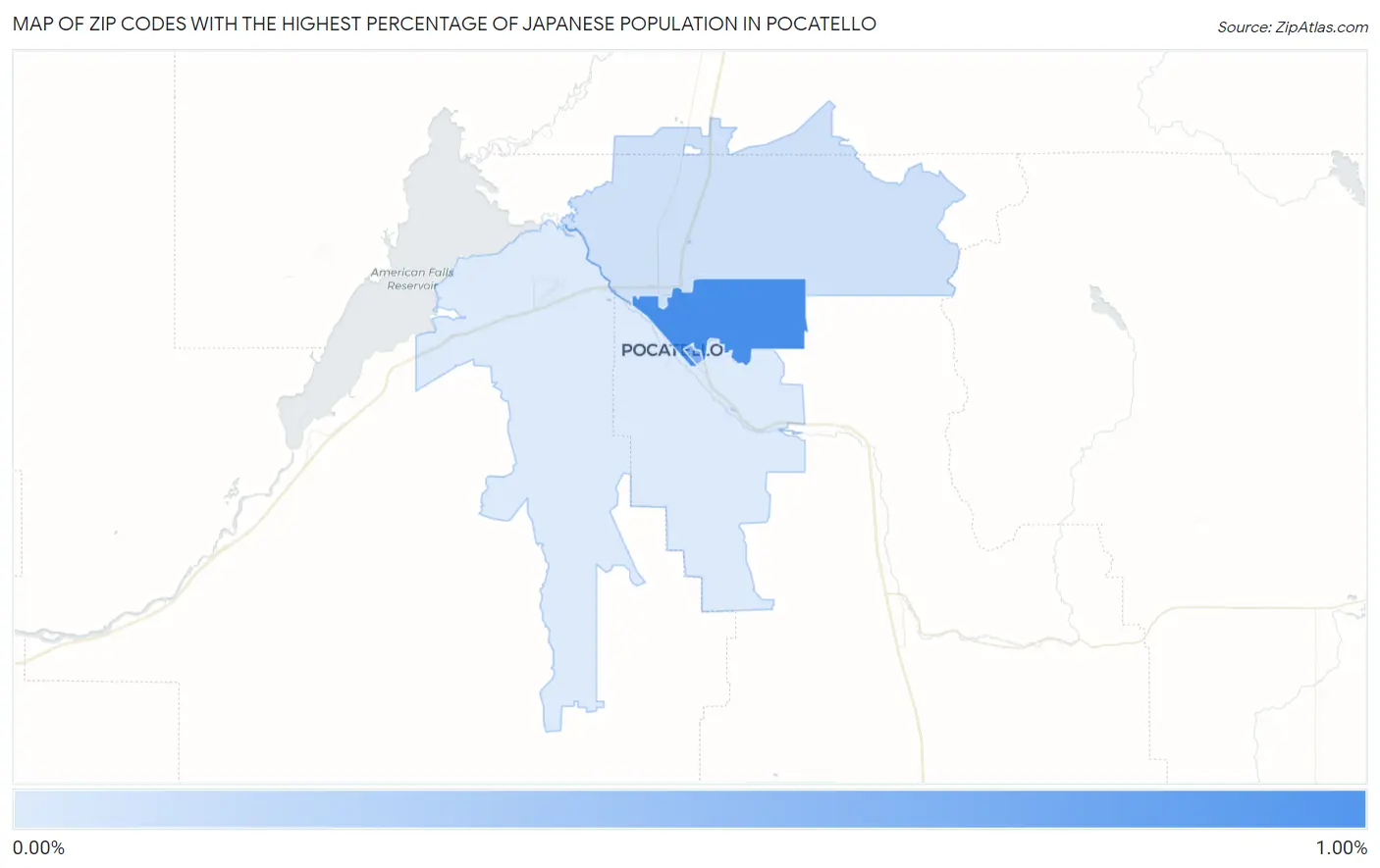 Zip Codes with the Highest Percentage of Japanese Population in Pocatello Map