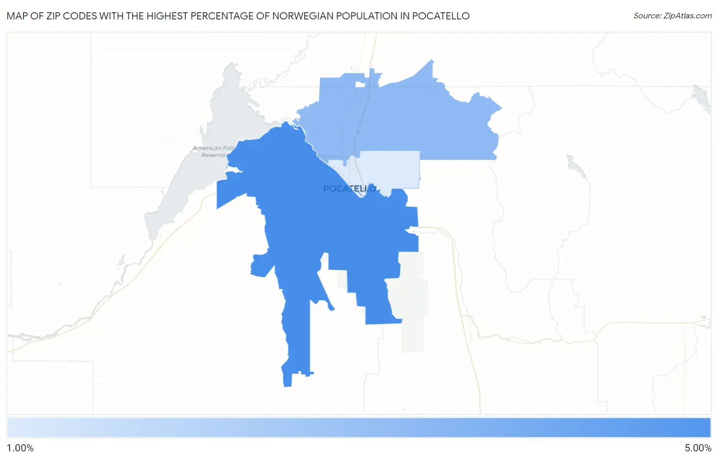 Zip Codes with the Highest Percentage of Norwegian Population in Pocatello Map