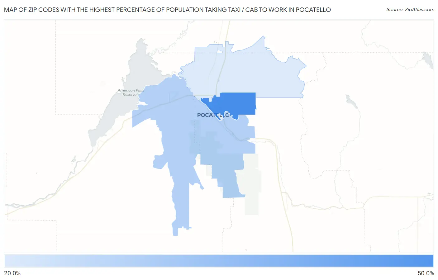 Zip Codes with the Highest Percentage of Population Taking Taxi / Cab to Work in Pocatello Map