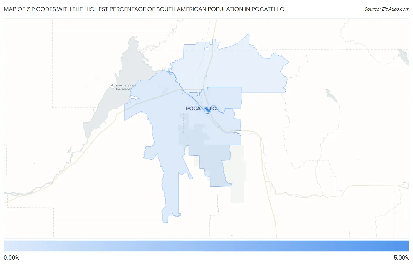 Zip Codes with the Highest Percentage of South American Population in Pocatello Map