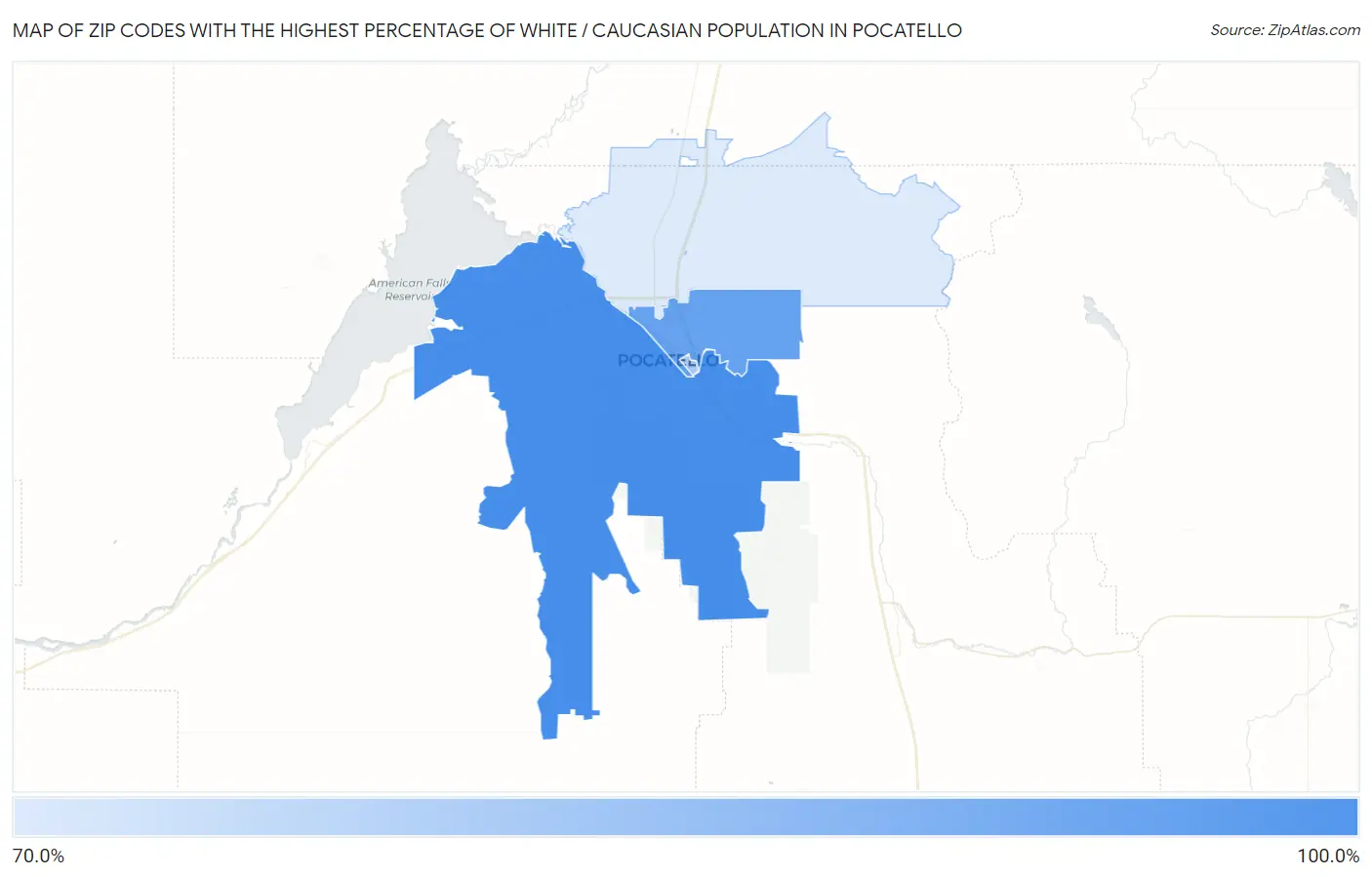 Zip Codes with the Highest Percentage of White / Caucasian Population in Pocatello Map