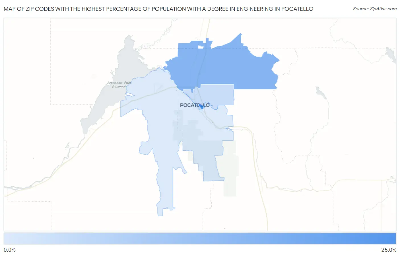 Zip Codes with the Highest Percentage of Population with a Degree in Engineering in Pocatello Map