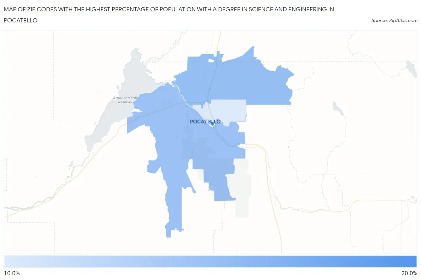 Zip Codes with the Highest Percentage of Population with a Degree in Science and Engineering in Pocatello Map