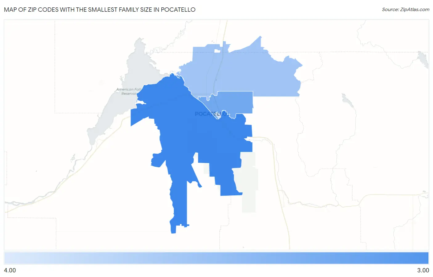 Zip Codes with the Smallest Family Size in Pocatello Map