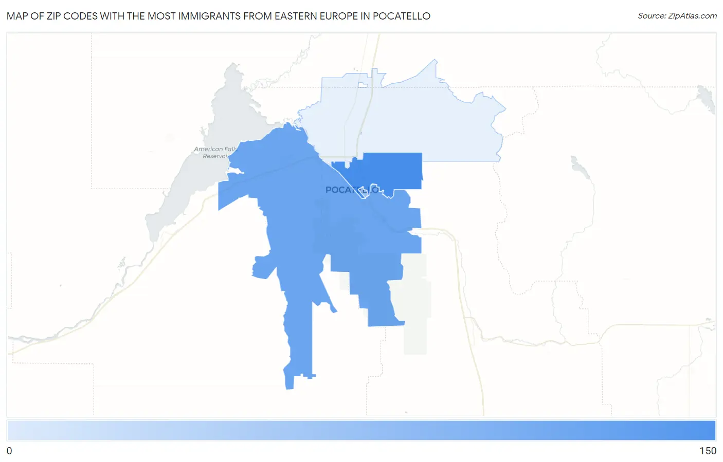 Zip Codes with the Most Immigrants from Eastern Europe in Pocatello Map