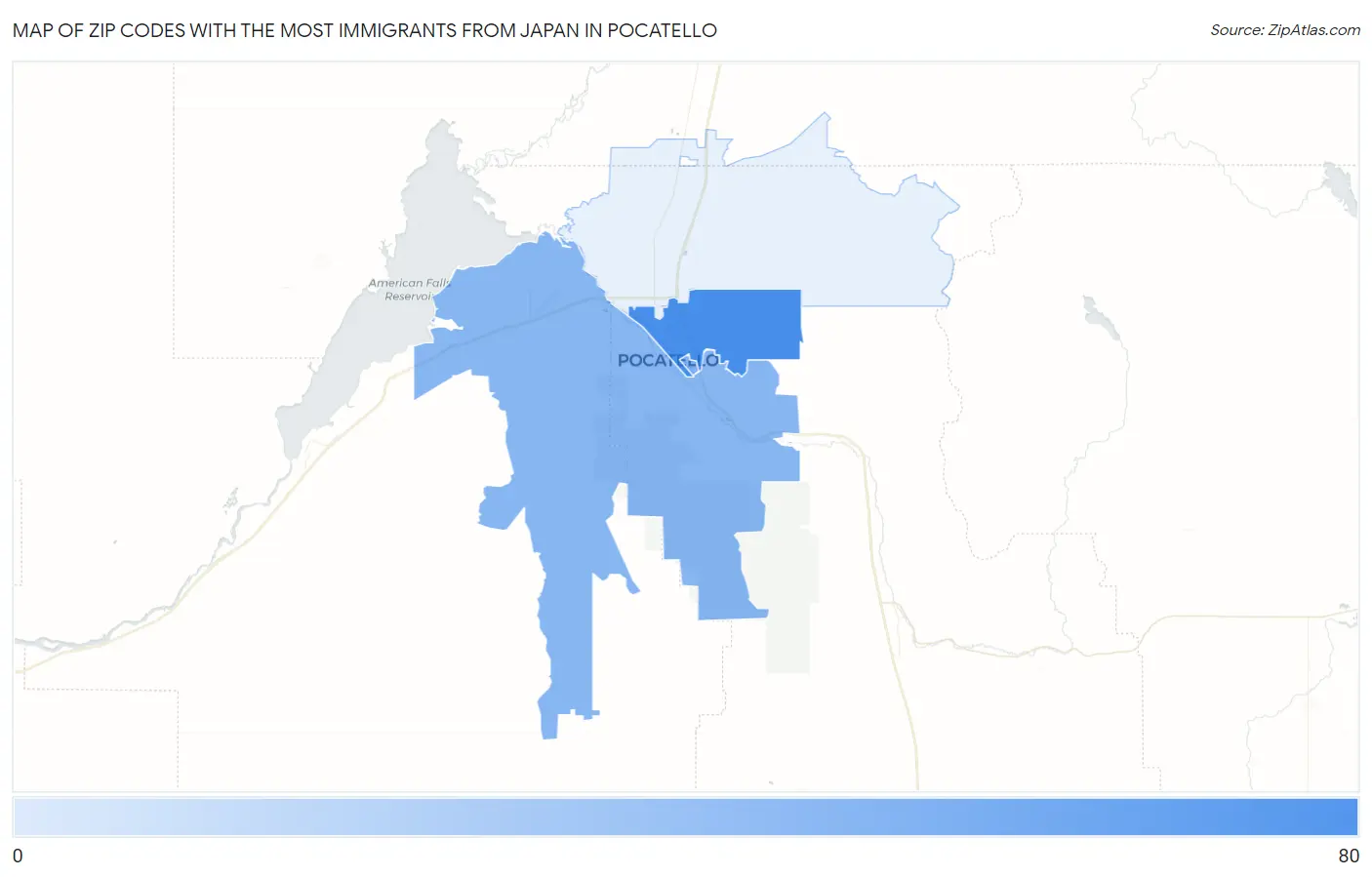 Zip Codes with the Most Immigrants from Japan in Pocatello Map