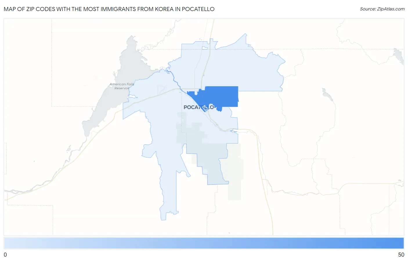 Zip Codes with the Most Immigrants from Korea in Pocatello Map