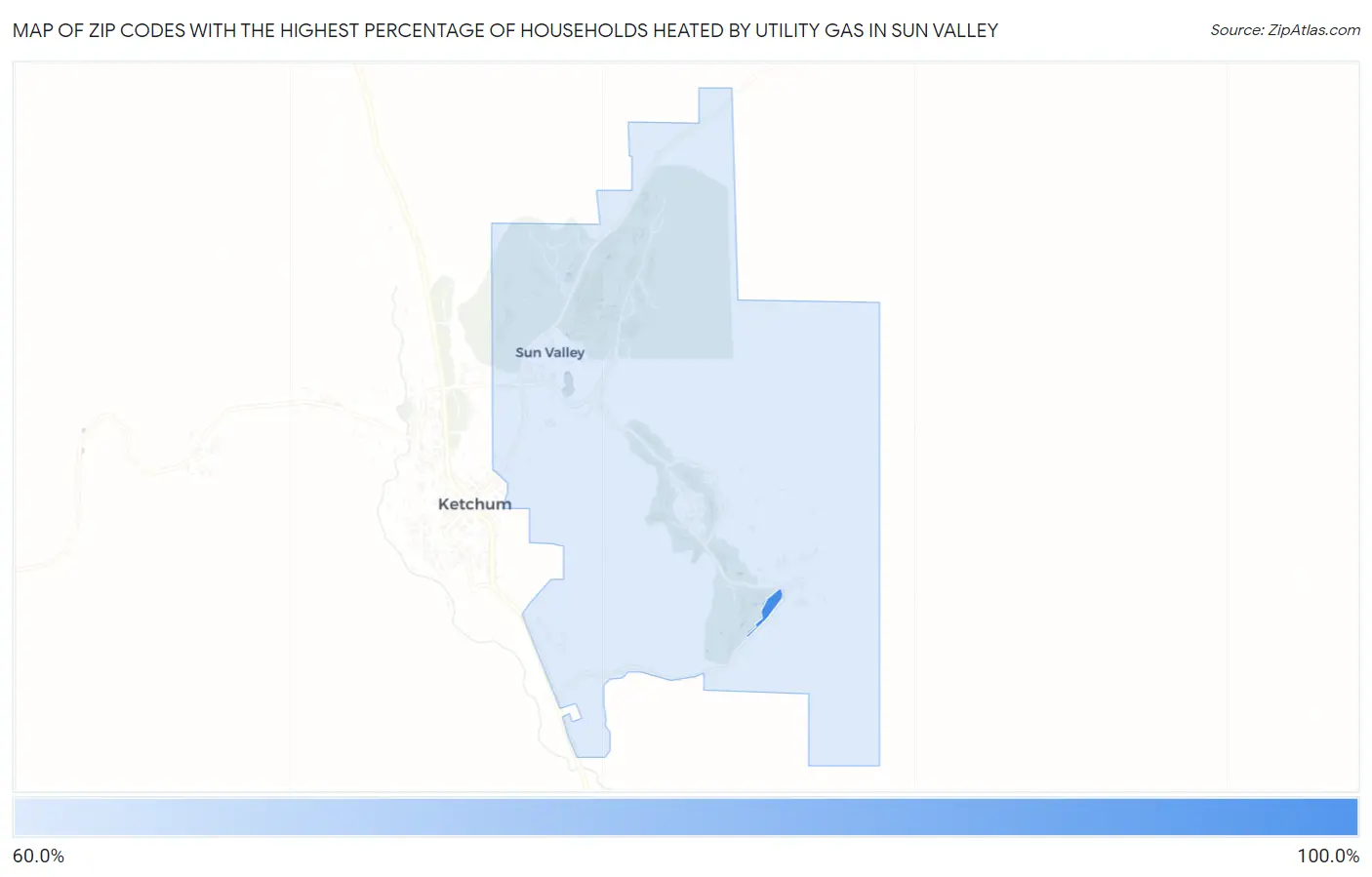 Zip Codes with the Highest Percentage of Households Heated by Utility Gas in Sun Valley Map