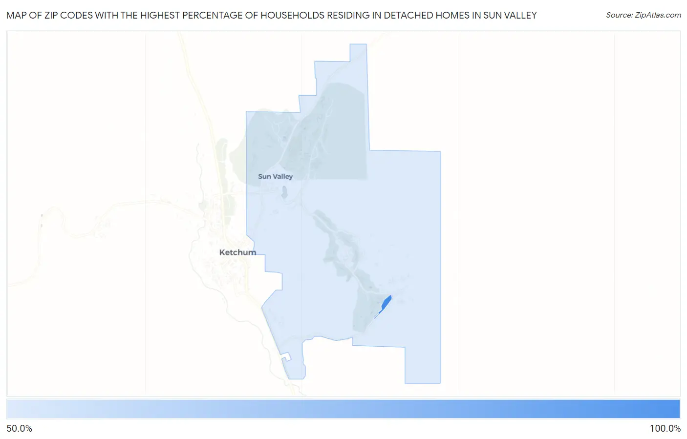 Zip Codes with the Highest Percentage of Households Residing in Detached Homes in Sun Valley Map