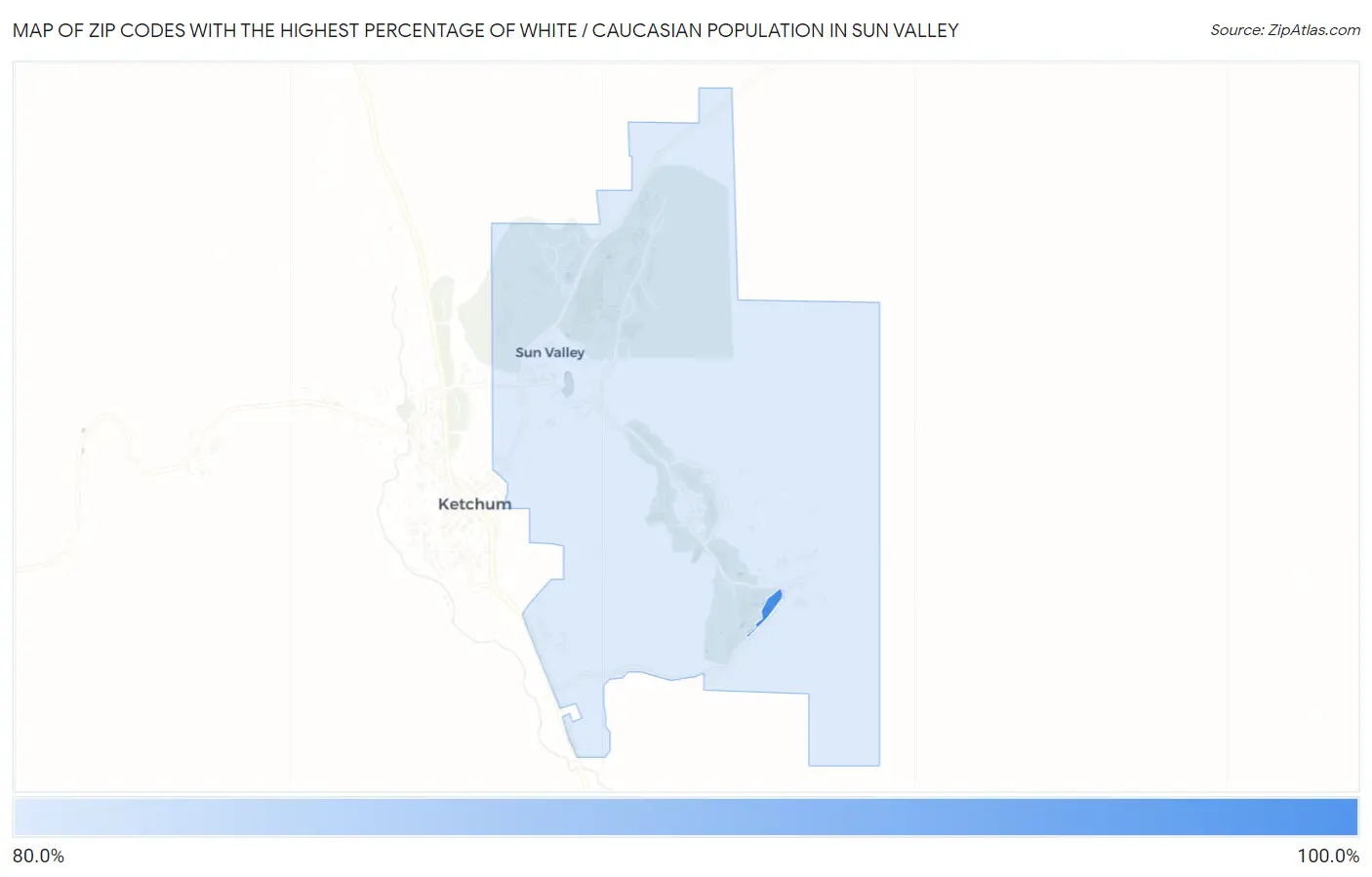 Zip Codes with the Highest Percentage of White / Caucasian Population in Sun Valley Map
