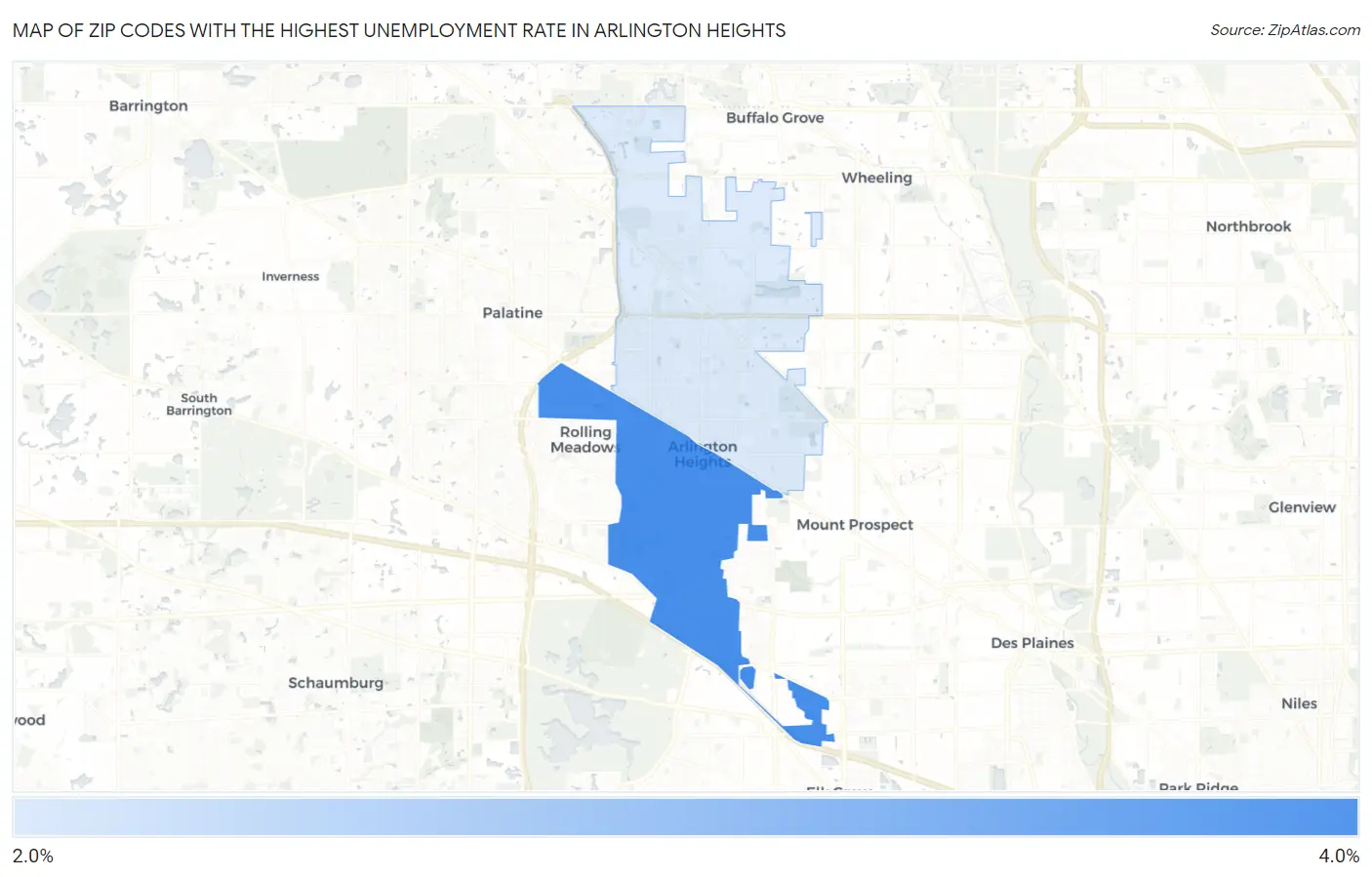 Zip Codes with the Highest Unemployment Rate in Arlington Heights Map