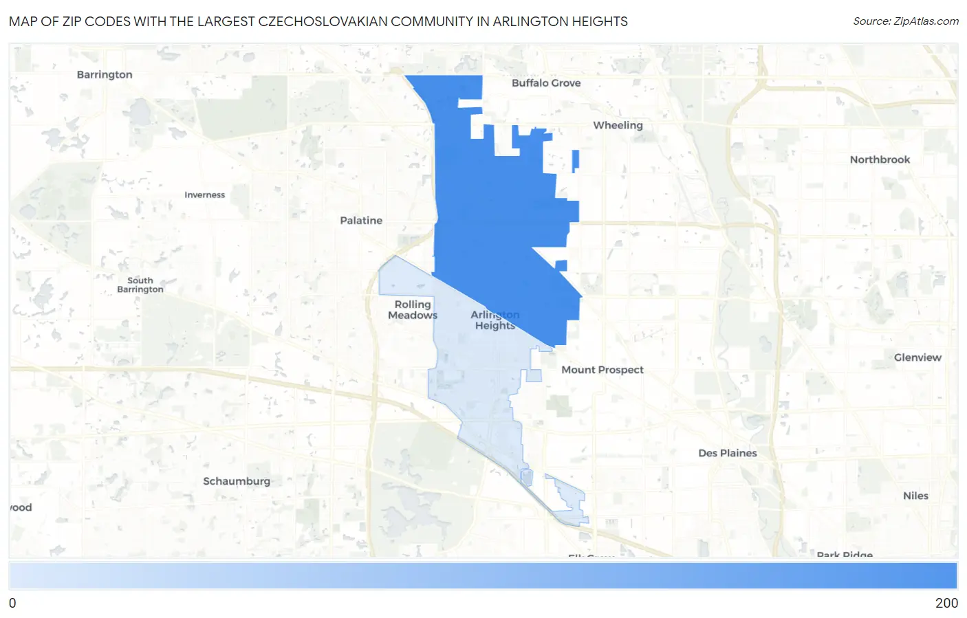 Zip Codes with the Largest Czechoslovakian Community in Arlington Heights Map