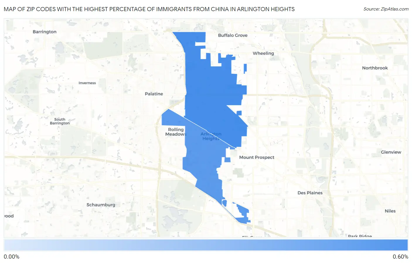 Zip Codes with the Highest Percentage of Immigrants from China in Arlington Heights Map