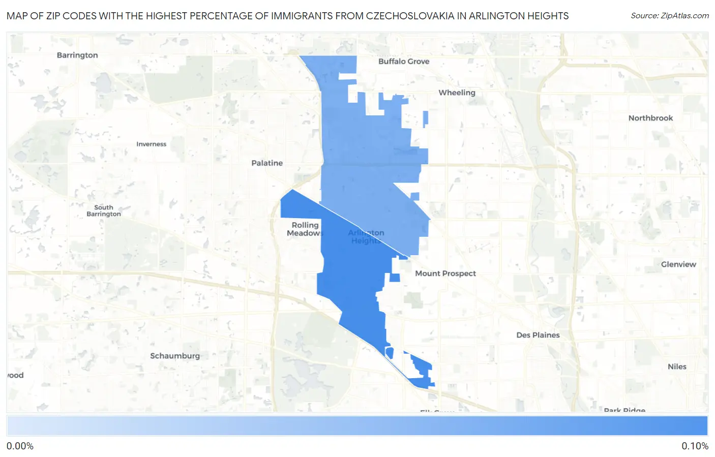 Zip Codes with the Highest Percentage of Immigrants from Czechoslovakia in Arlington Heights Map