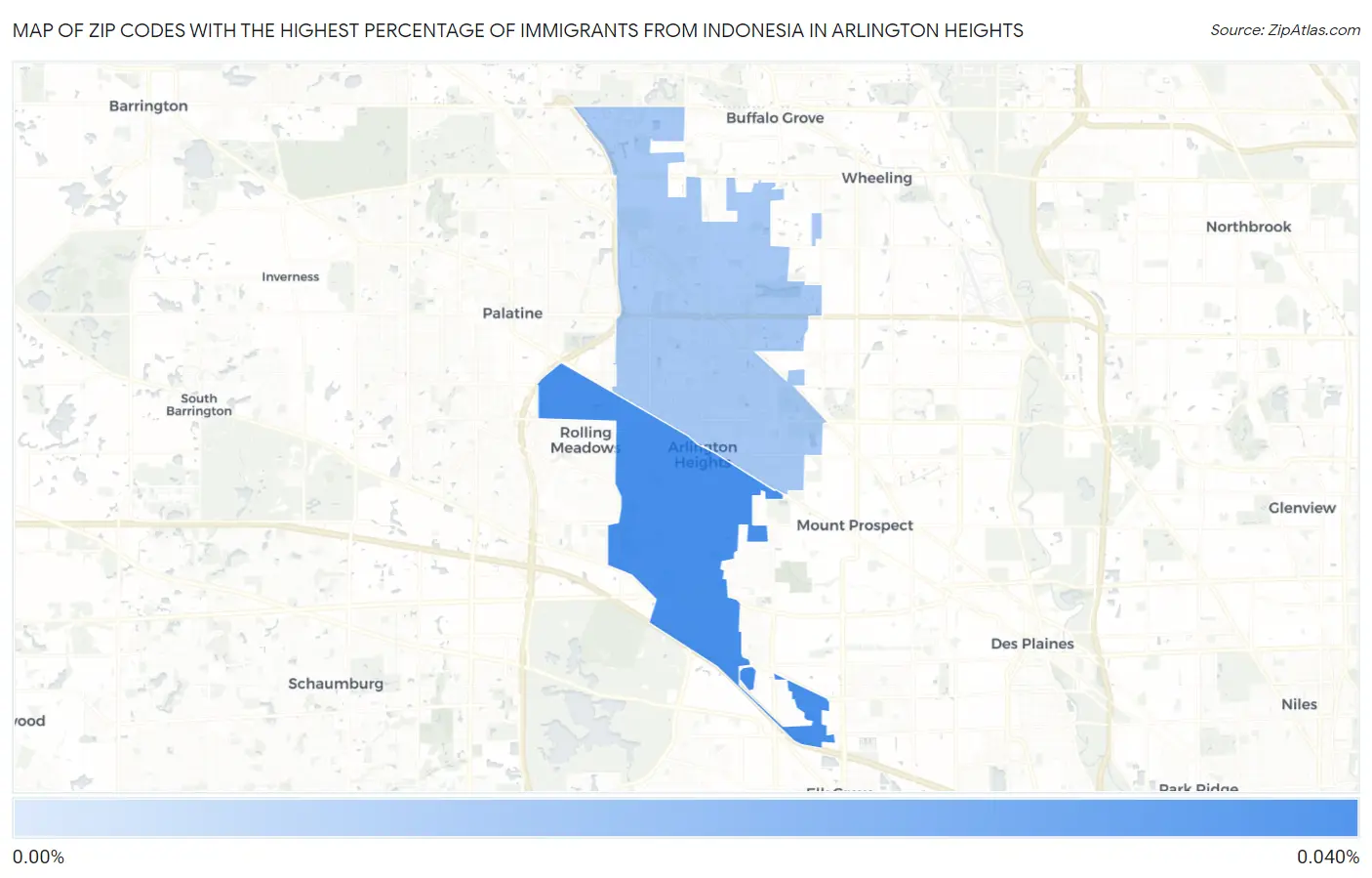 Zip Codes with the Highest Percentage of Immigrants from Indonesia in Arlington Heights Map