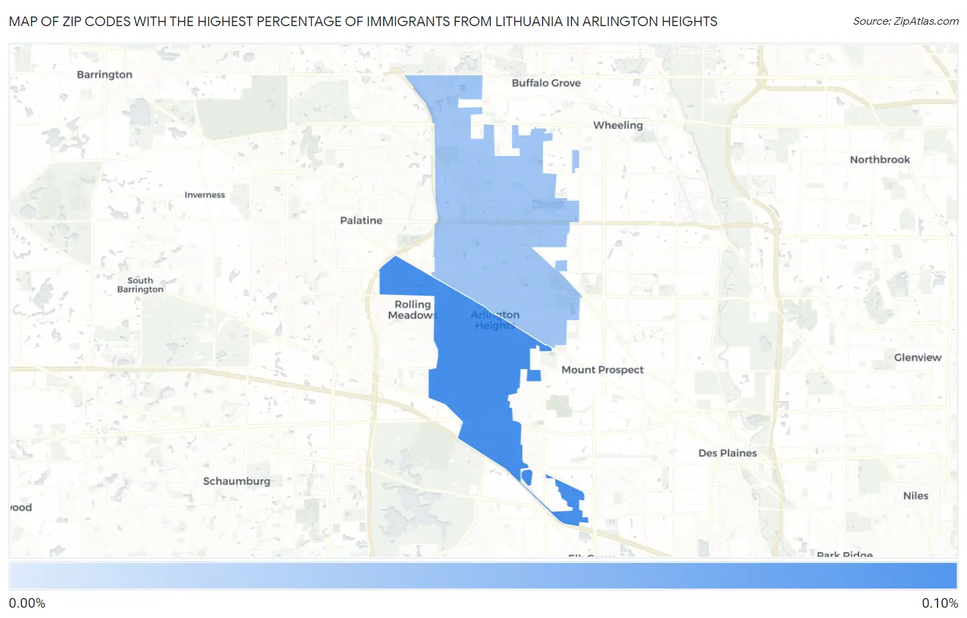 Zip Codes with the Highest Percentage of Immigrants from Lithuania in Arlington Heights Map