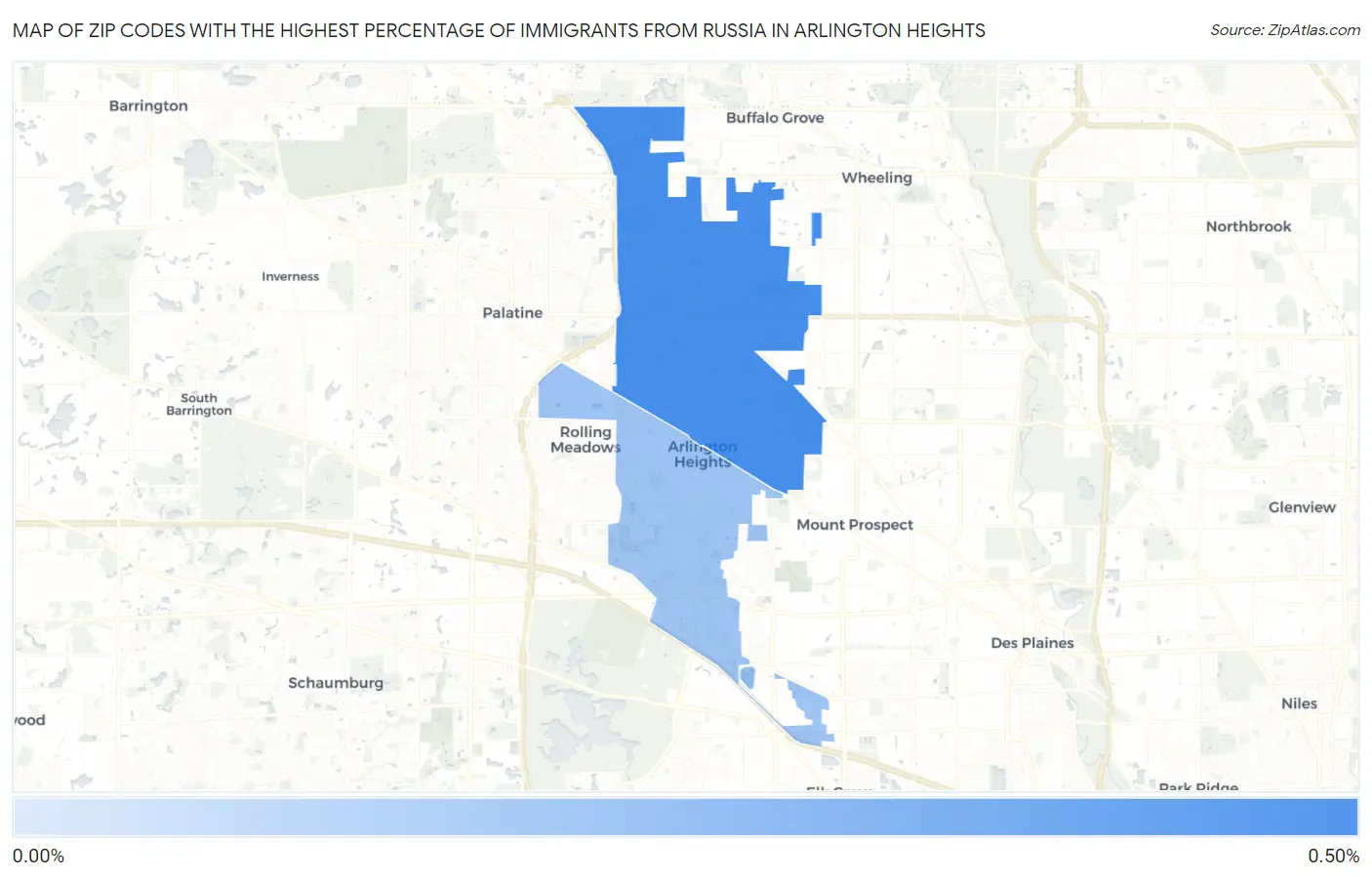 Zip Codes with the Highest Percentage of Immigrants from Russia in Arlington Heights Map