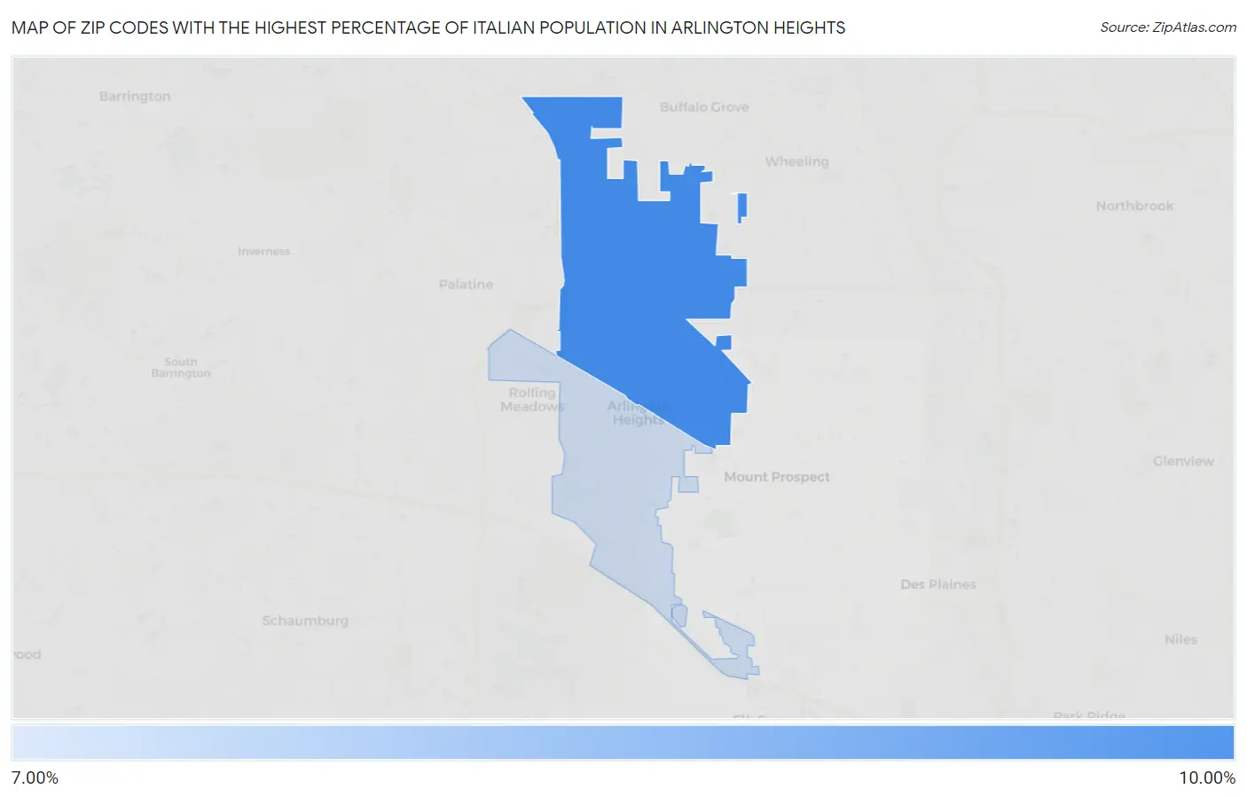 Zip Codes with the Highest Percentage of Italian Population in Arlington Heights Map
