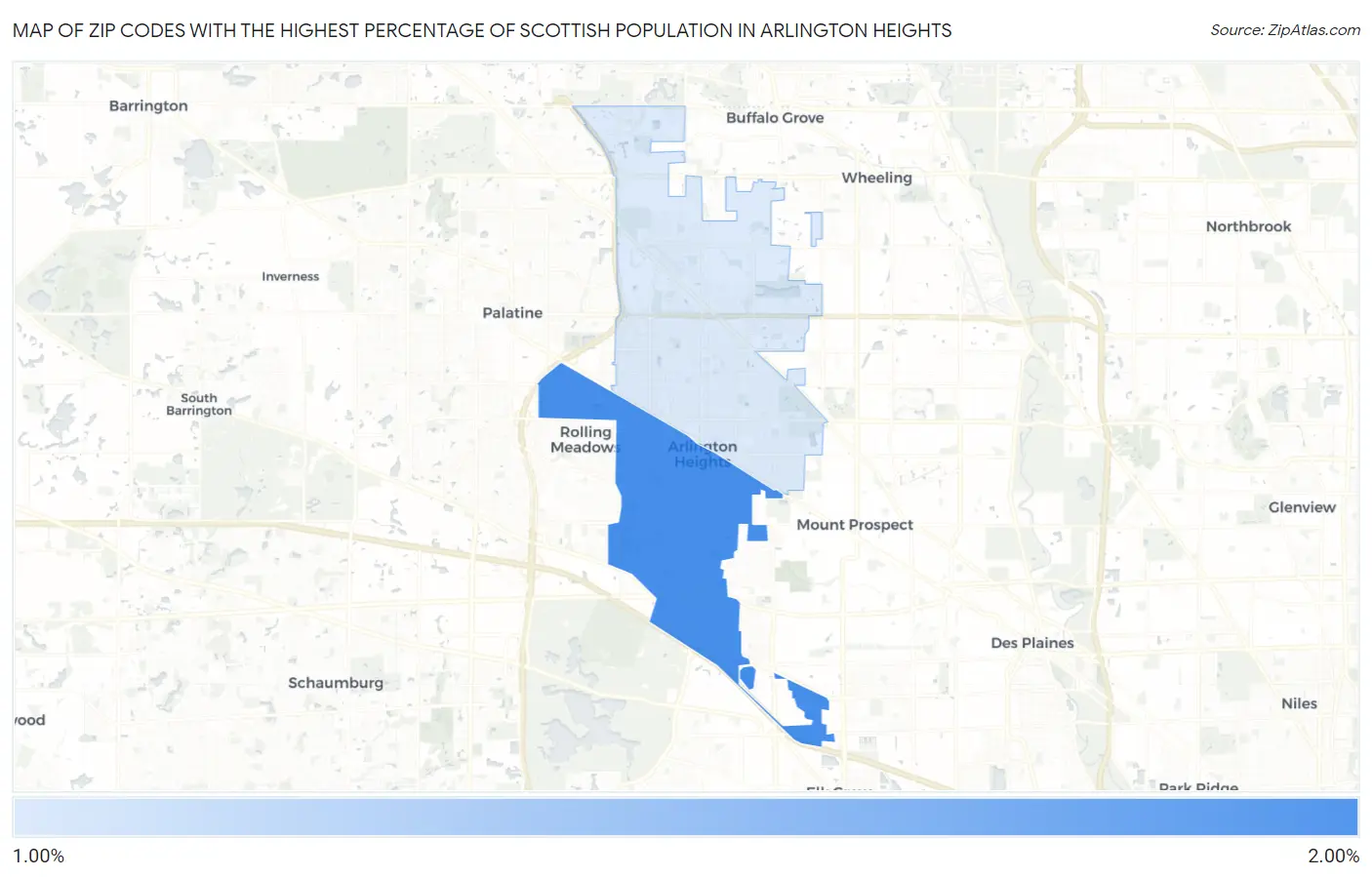 Zip Codes with the Highest Percentage of Scottish Population in Arlington Heights Map